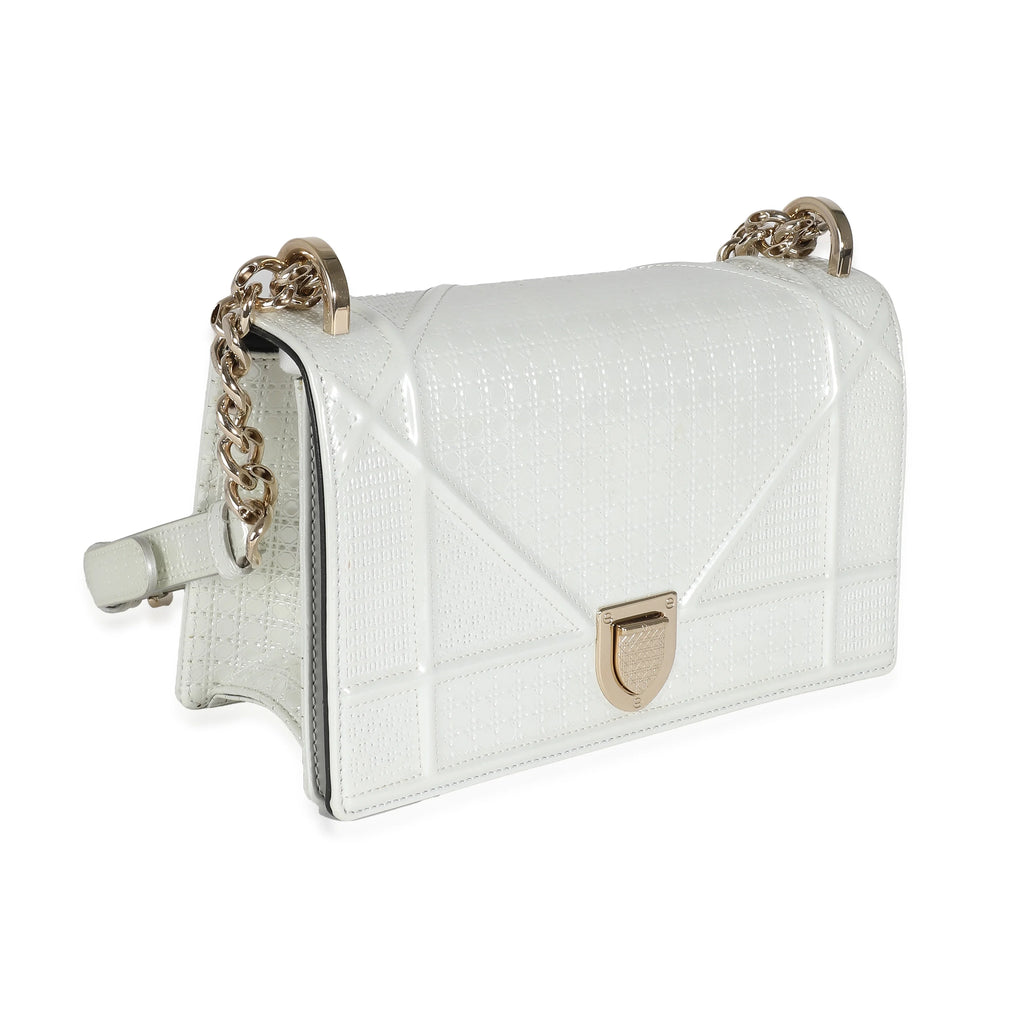 White Micro Cannage Patent Small Flap Bag R886952