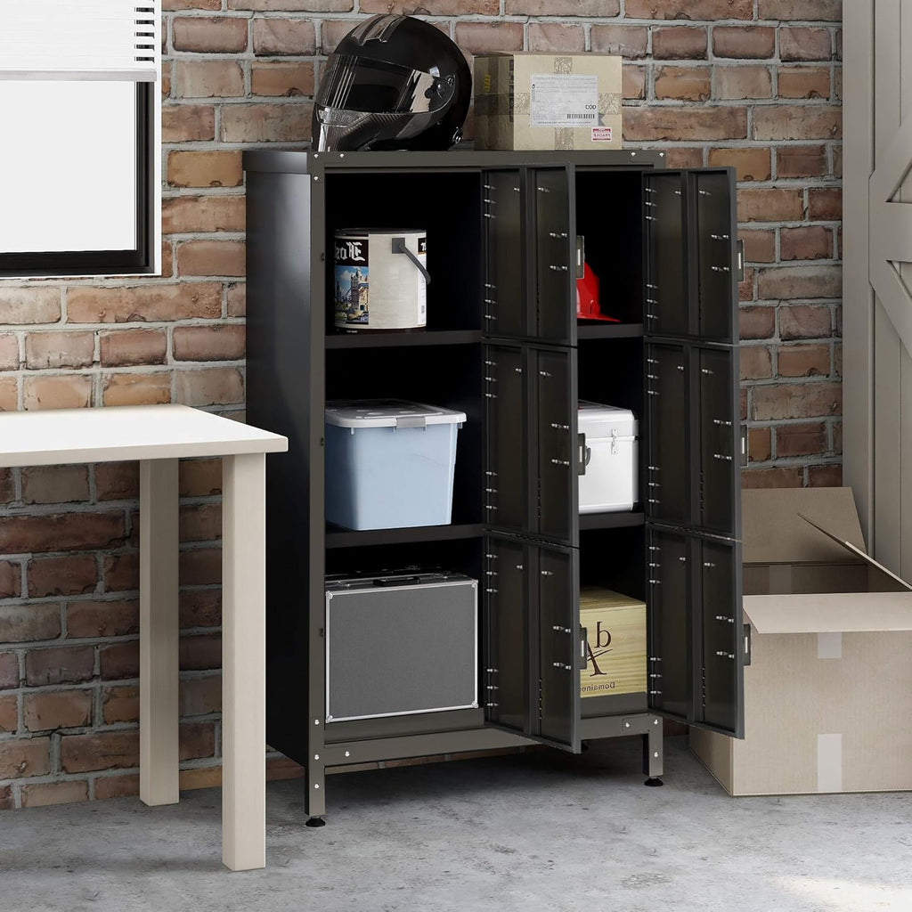 Metal Locker Storage Cabinet, 47.3” Steel Storage Cabinet with Shelves and 6 Lockable Doors G1158