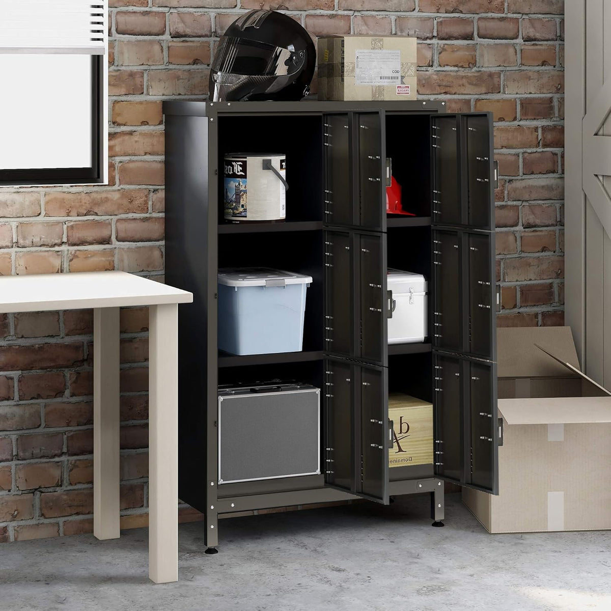 Metal Locker Storage Cabinet, 47.3” Steel Storage Cabinet with Shelves and 6 Lockable Doors G1158