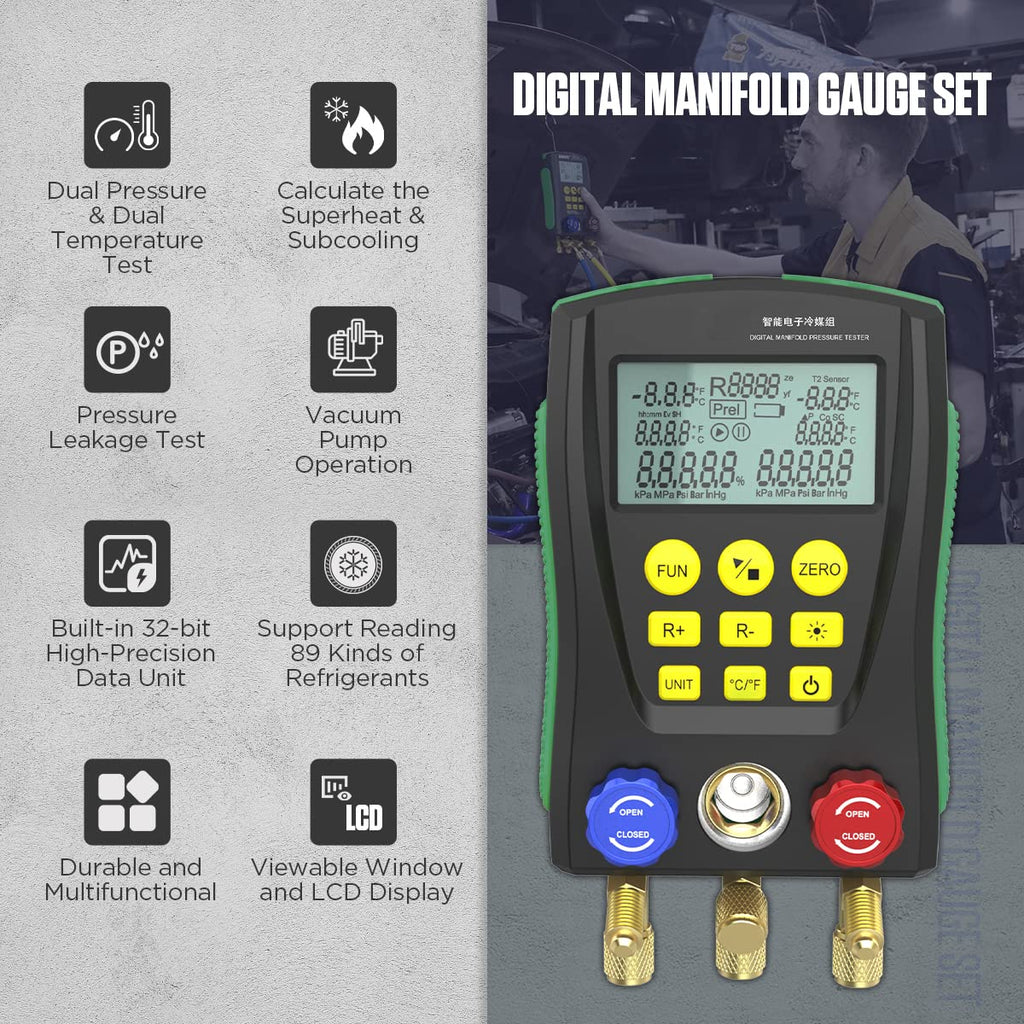 Digital Manifold Gauge Set with Quick Coupler Adapter O869