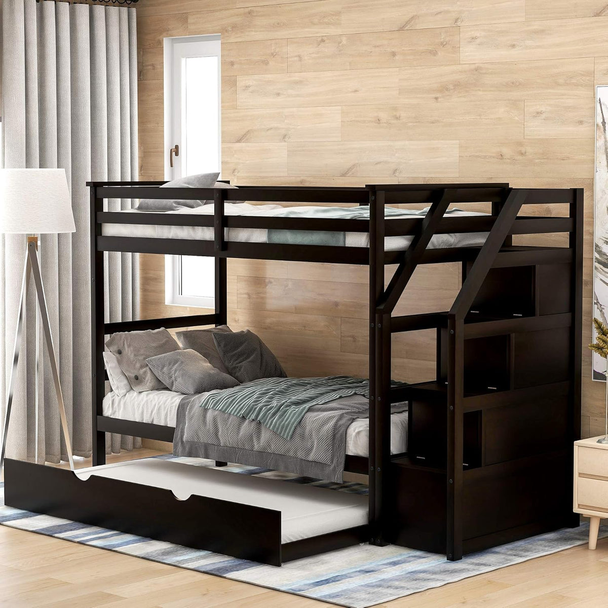 White Twin Over Twin/Full Bunk Bed with Storage Drawers D161