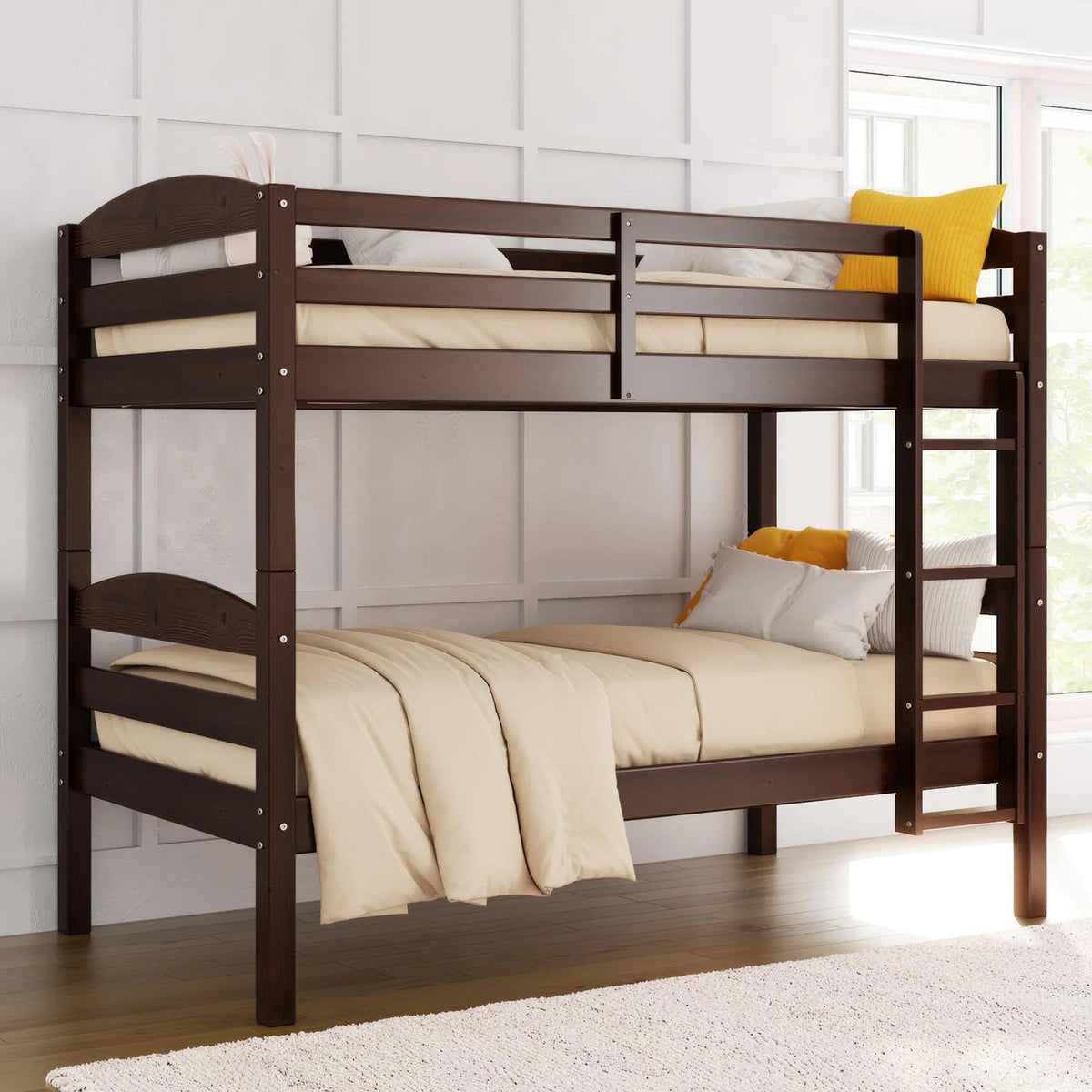 Solid Wood Twin-over-Twin Convertible Bunk Bed J8671