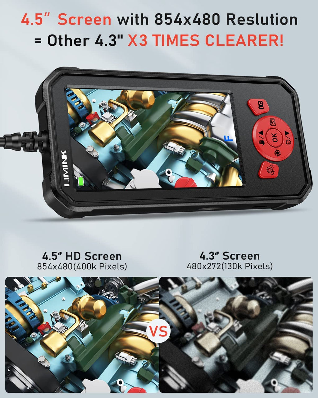 Dual Lens 1080P HD Borescope Endoscope Camera with 4.3' IPS Screen U429