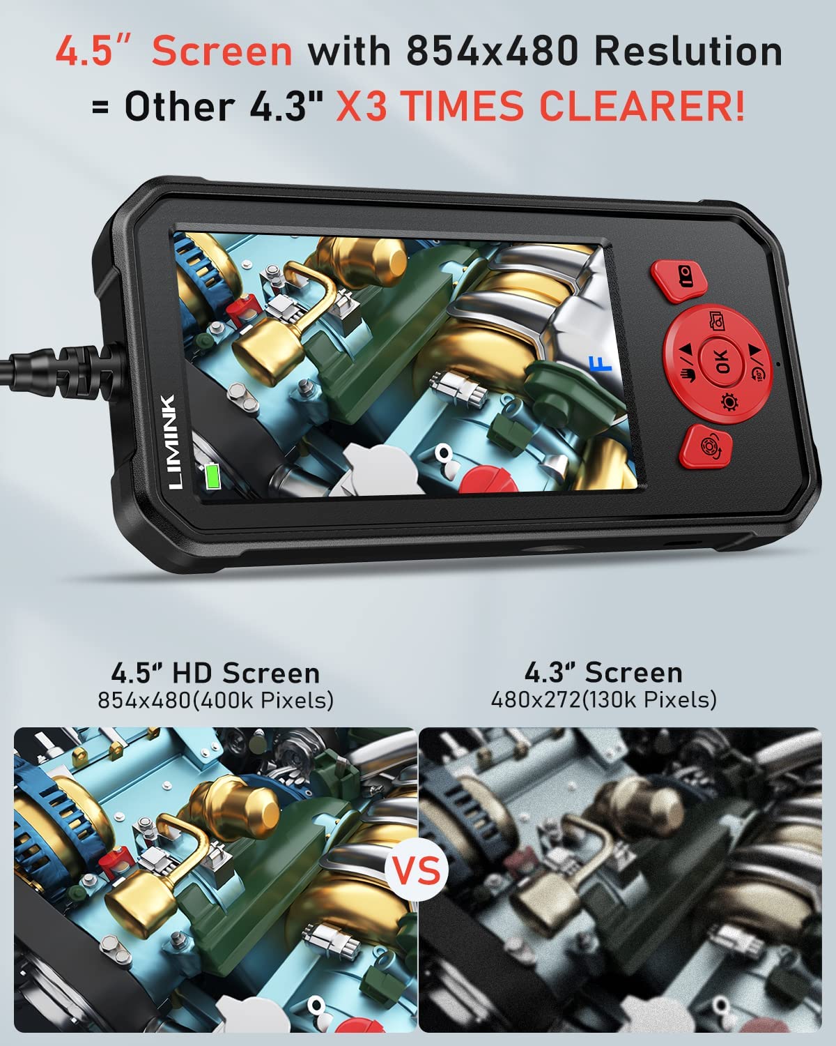 Dual Lens 1080P HD Borescope Endoscope Camera with 4.3' IPS Screen U429