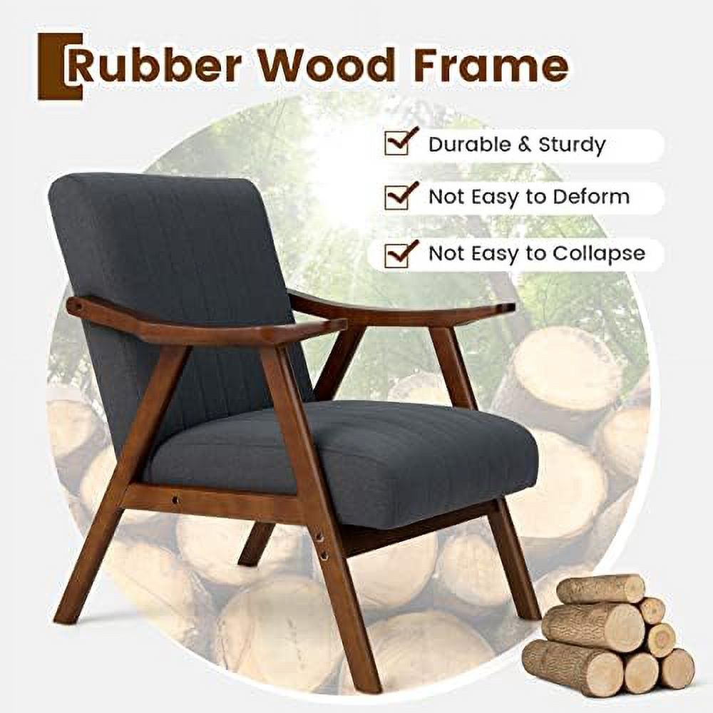 Mid-Century Modern Accent Chair Set of 2 Upholstered Lounge Chair with Arms Wooden Frame T6879