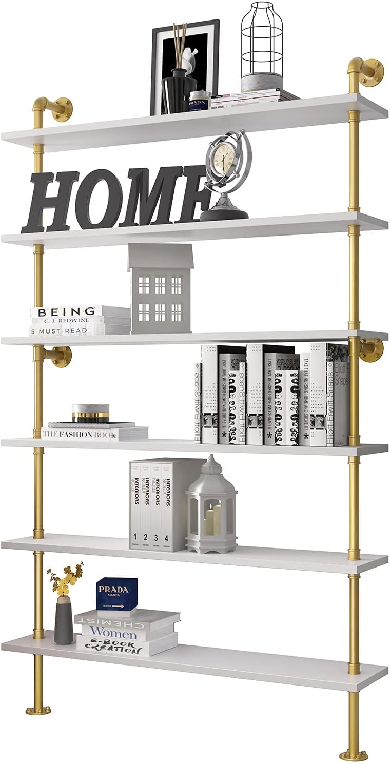 6-Shelf Modern Ladder Bookcase with Metal Frame V148786