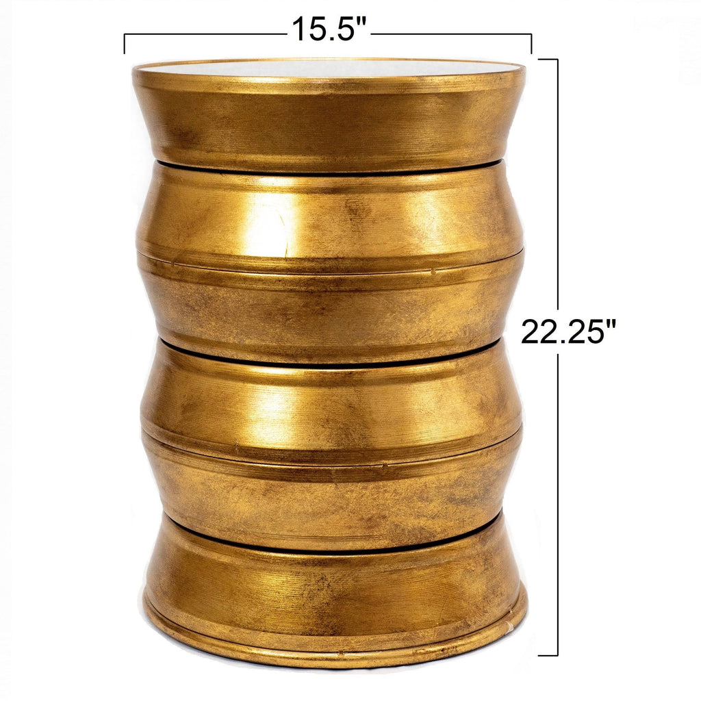 Antique Gold Iron Drum End Table with Glass Top U61421