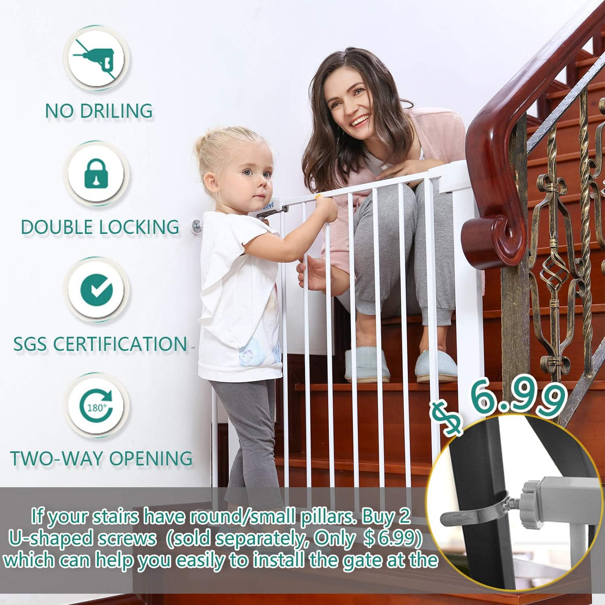 Safety Gate, 29.5-40.5 inch Auto Close, Extra Tall & Wide Heavy-Duty Walk-Thru Pet Gate, Pack of 2 U930662