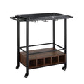 Faux Marble Serving Bar Cart in Dark Walnut and White N71453