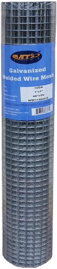 Galvanized Welded Wire Mesh Garden Fence 24 Inch x 25 Foot 1 Inch x 1 Inch 16GA Pack of 2 T446