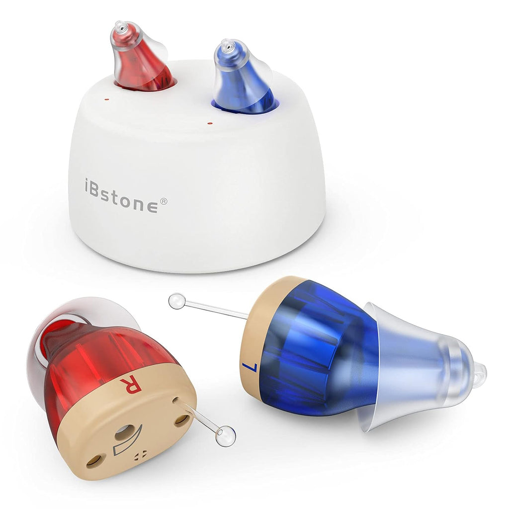 Rechargeable Completely-in-Canal Mini Digital Hearing Amplifier, Blue & Red, Pair E399598