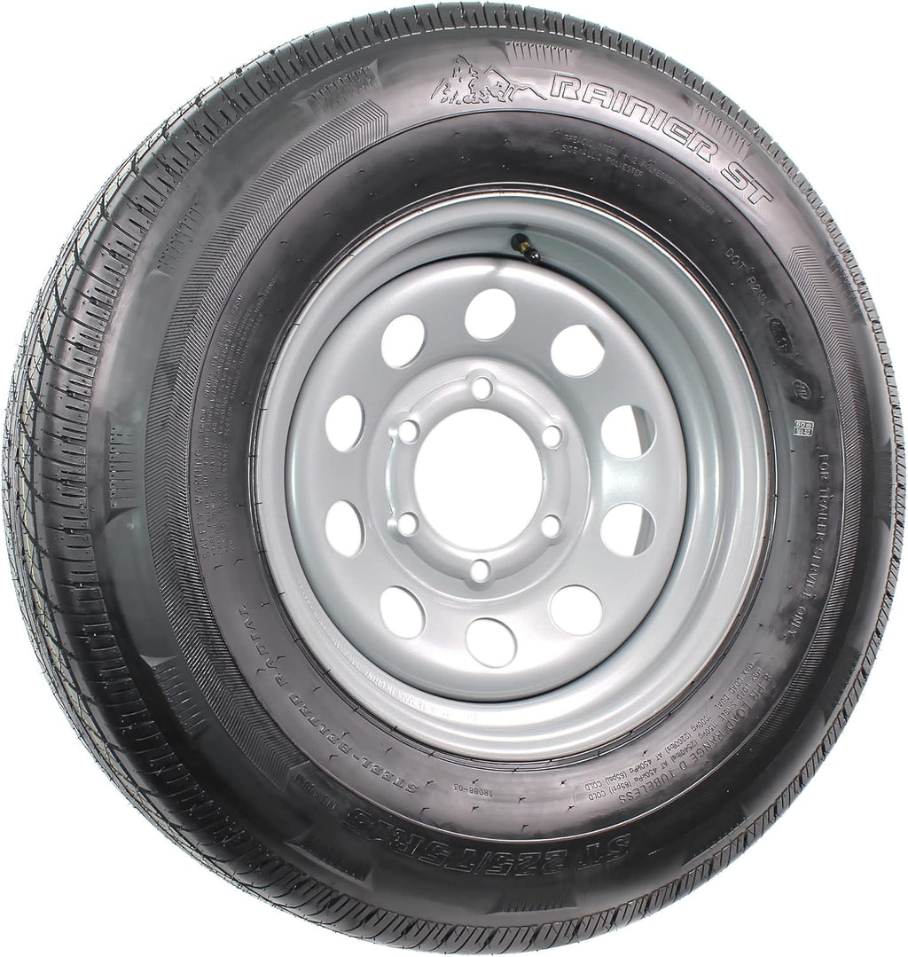 Radial Trailer Tire On Rim ST225/75R15 225/75-15 15 D 6 Lug Wheel Silver Modular L51690