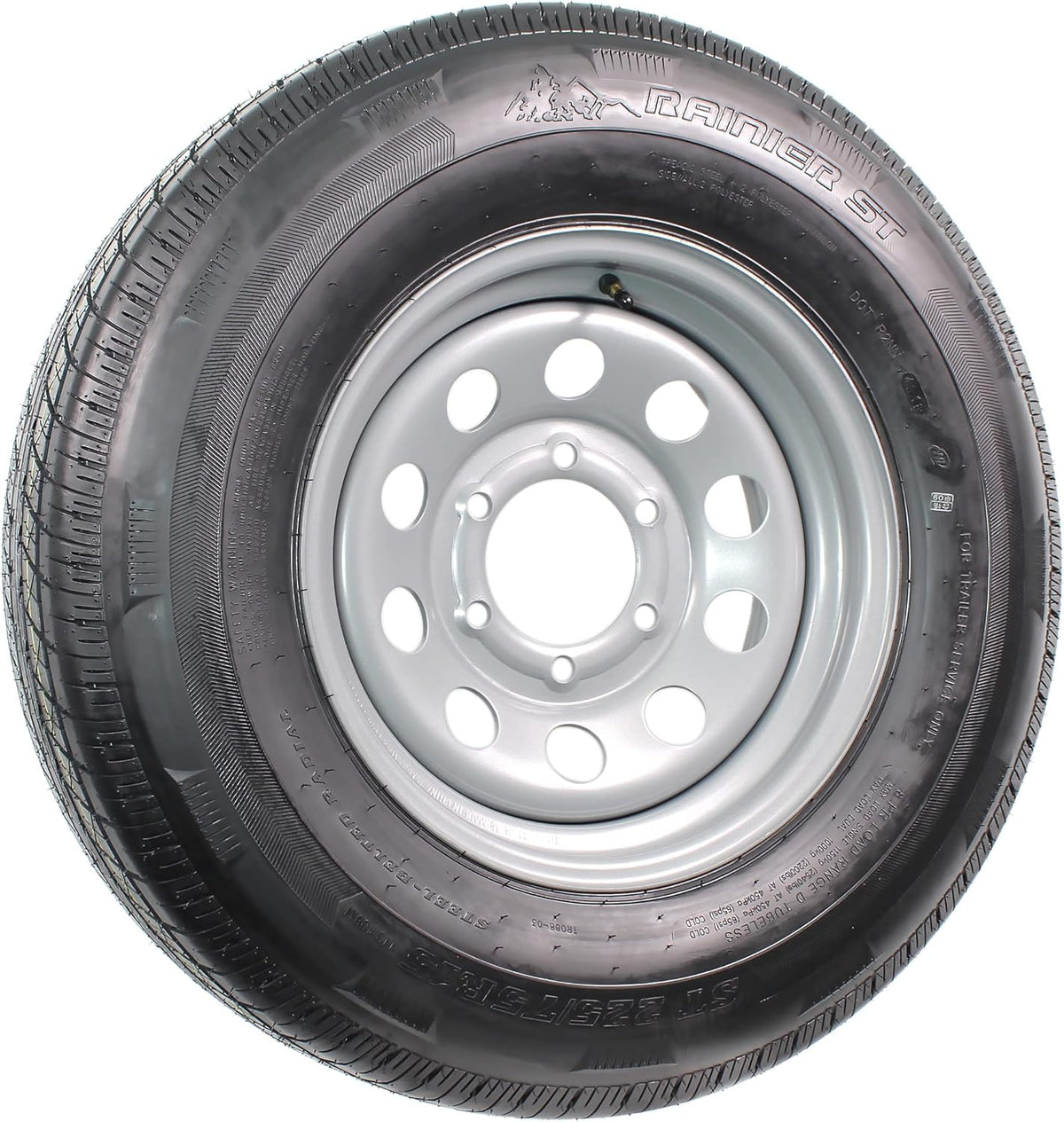 Radial Trailer Tire On Rim ST225/75R15 225/75-15 15 D 6 Lug Wheel Silver Modular L51690