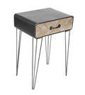 Beige Black Metal Wood End Table Y47741