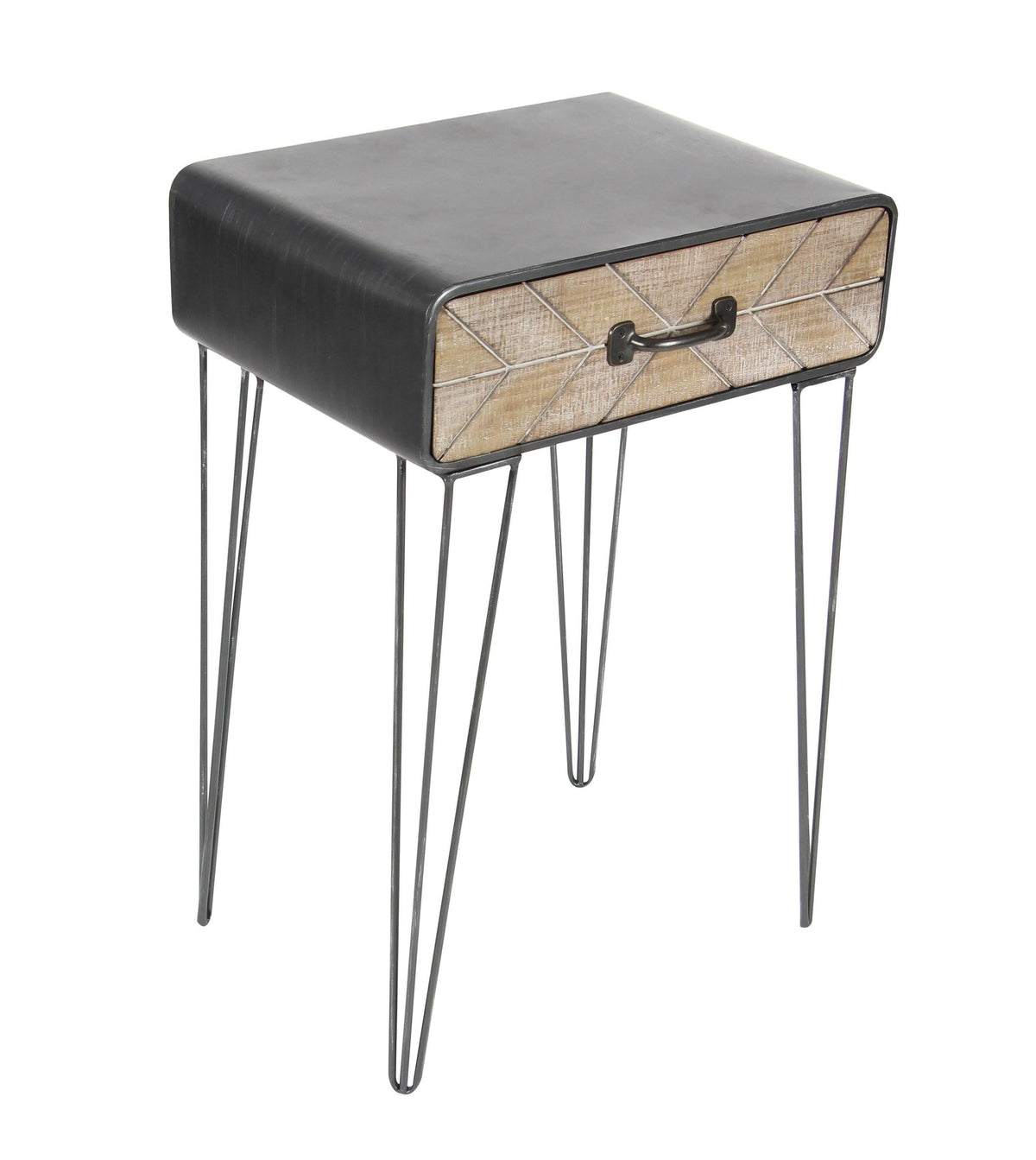 Beige Black Metal Wood End Table Y47741