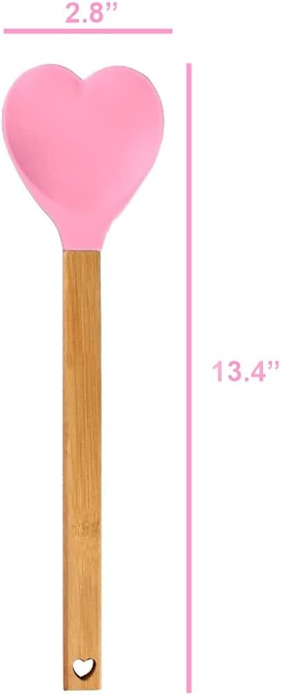 Pink Heart shaped silicone spatula with bamboo handle X36233