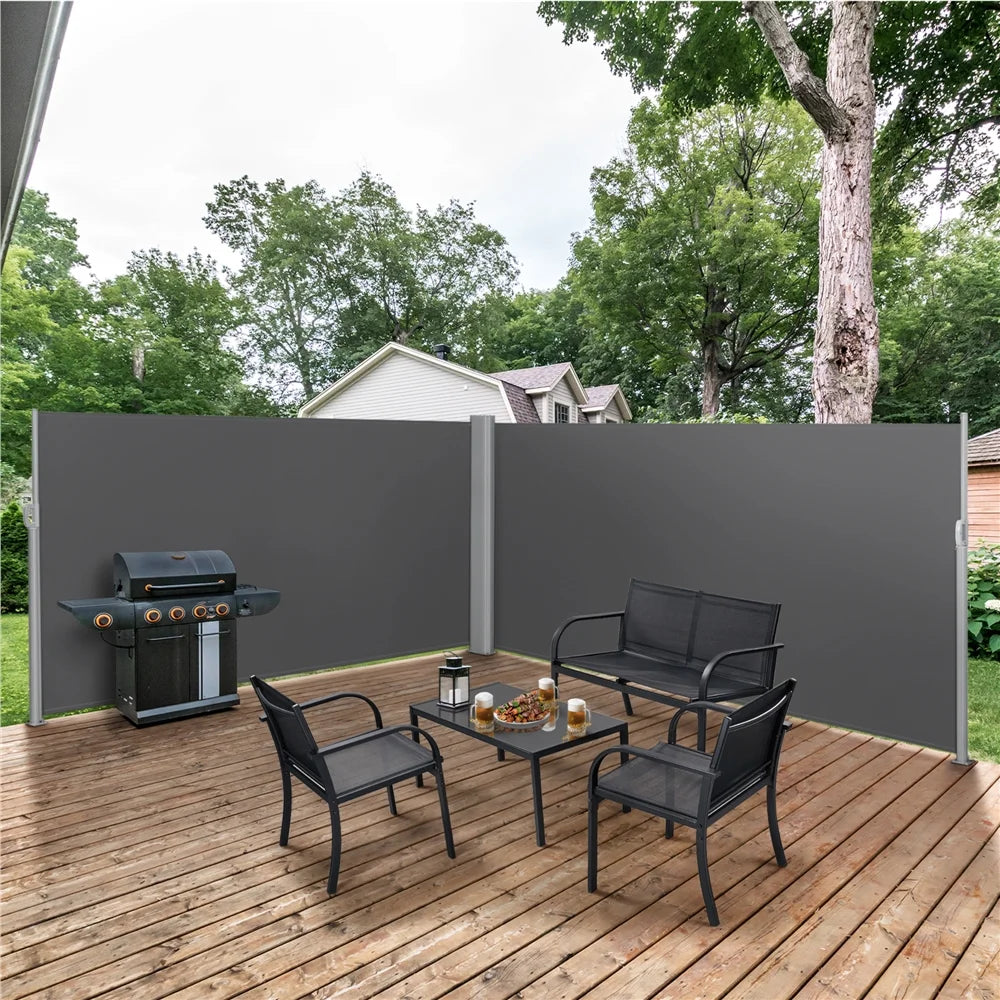 Dark Gray Retractable Screen Awning for Patio Garden D30237