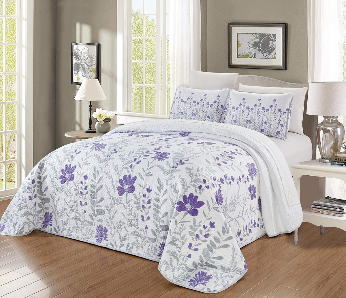 3-Piece Oversize Quilt Set Reversible Bedspread Coverlet Cal King Size N96909