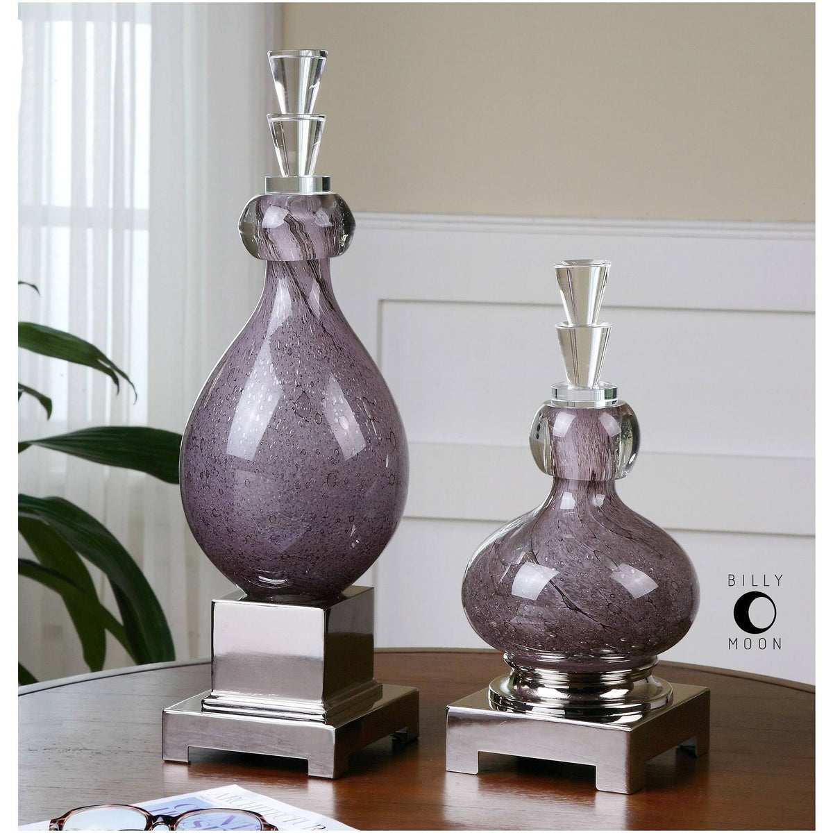 Purple Glass Bottles, Set of 2 F71768