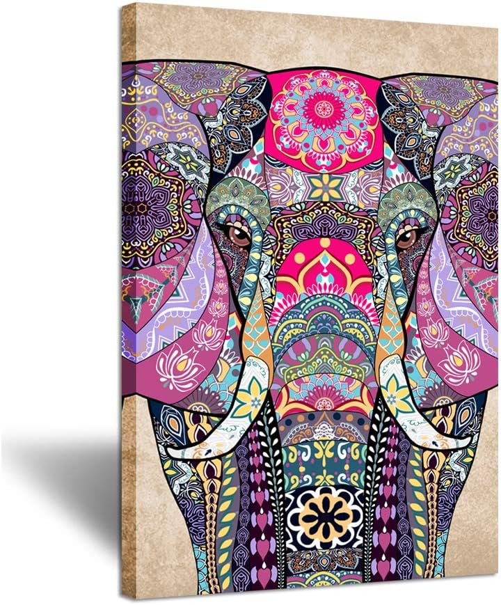 Vintage Tribal Boho Elephant Canvas Wall Art Giclee Print 24x36inch Z70712