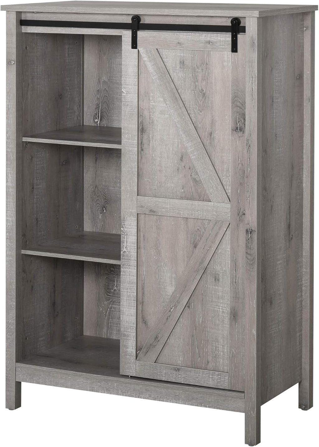 Antique Grey 3-Tier Accent Cabinet with Barn Door and Adjustable Shelf D27644