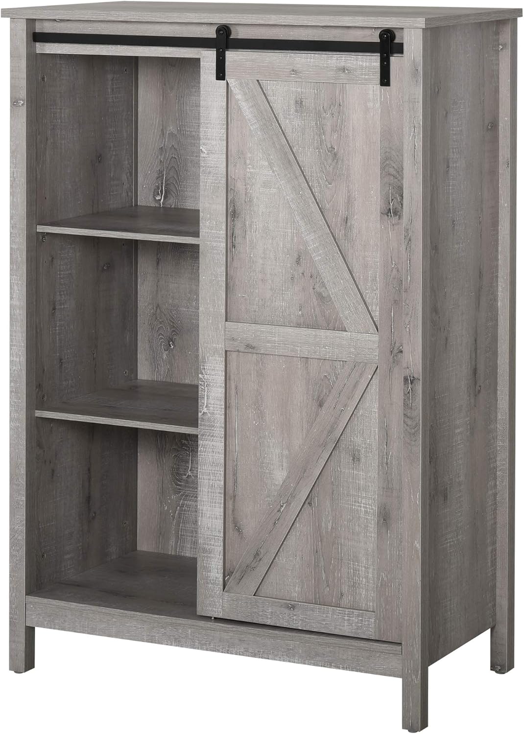 Antique Grey 3-Tier Accent Cabinet with Barn Door and Adjustable Shelf D27644