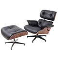 Black Tufted Leather Swivel Lounge Chair with Ottoman U8838
