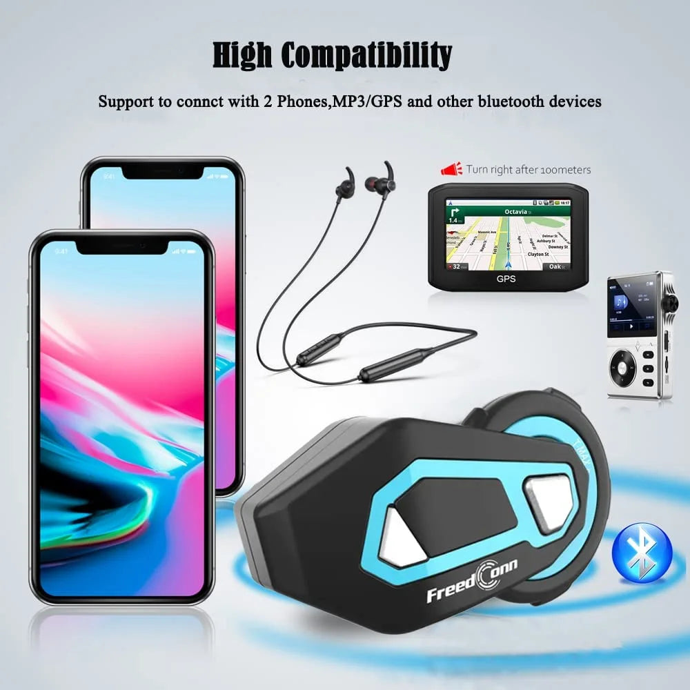 2PCS Motorcycle Bluetooth Intercom System for Helmet 6 Riders 1500M S11144