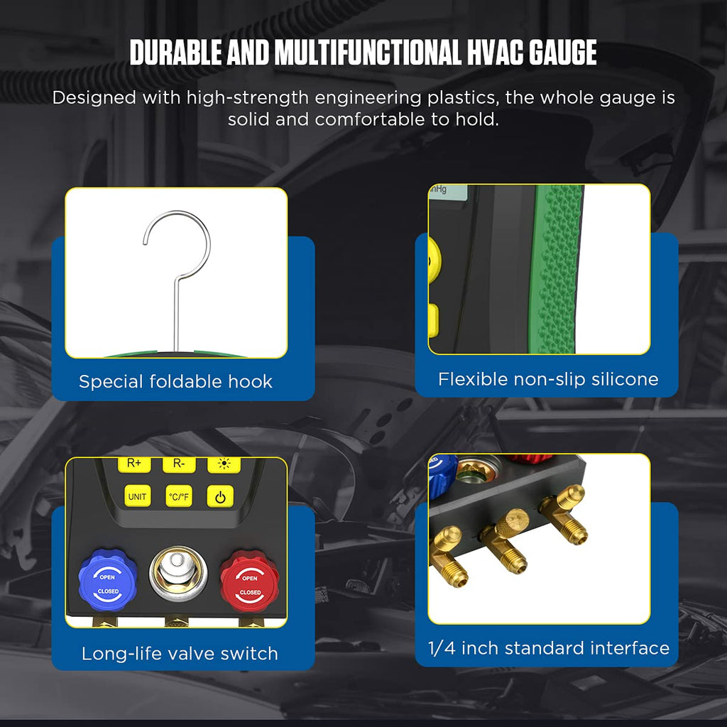 Digital Manifold Gauge Set with Quick Coupler Adapter O869