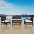 4 Piece Cream White Cushioned Poly Rattan Patio Lounge Set O977698