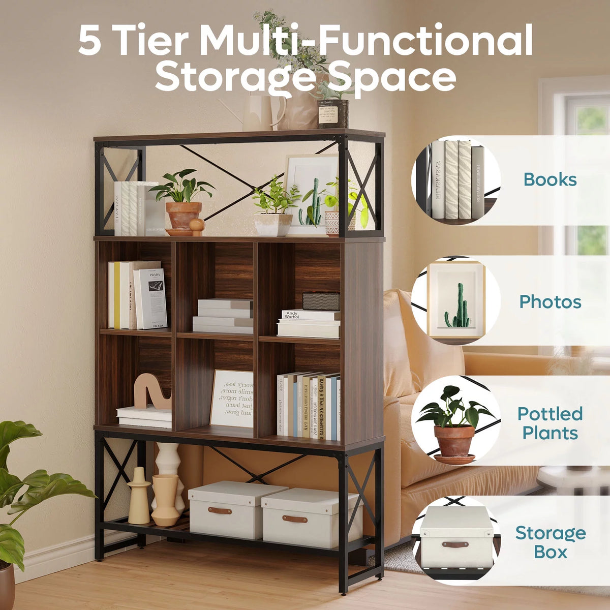 5-Shelf Bookcase with LED Light Q2375