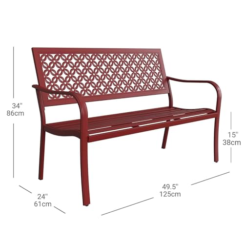 52" Farmhouse Outdoor Bench with Rust Free Metal Frame and Aluminum Backrest Q372