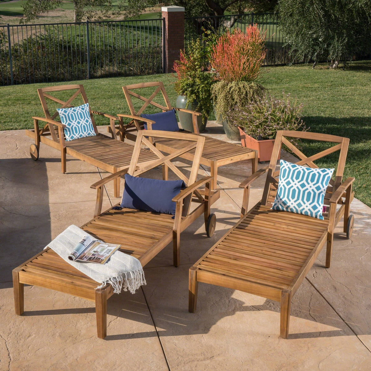 Acacia Wood Chaise Lounge Set of 4 E710912