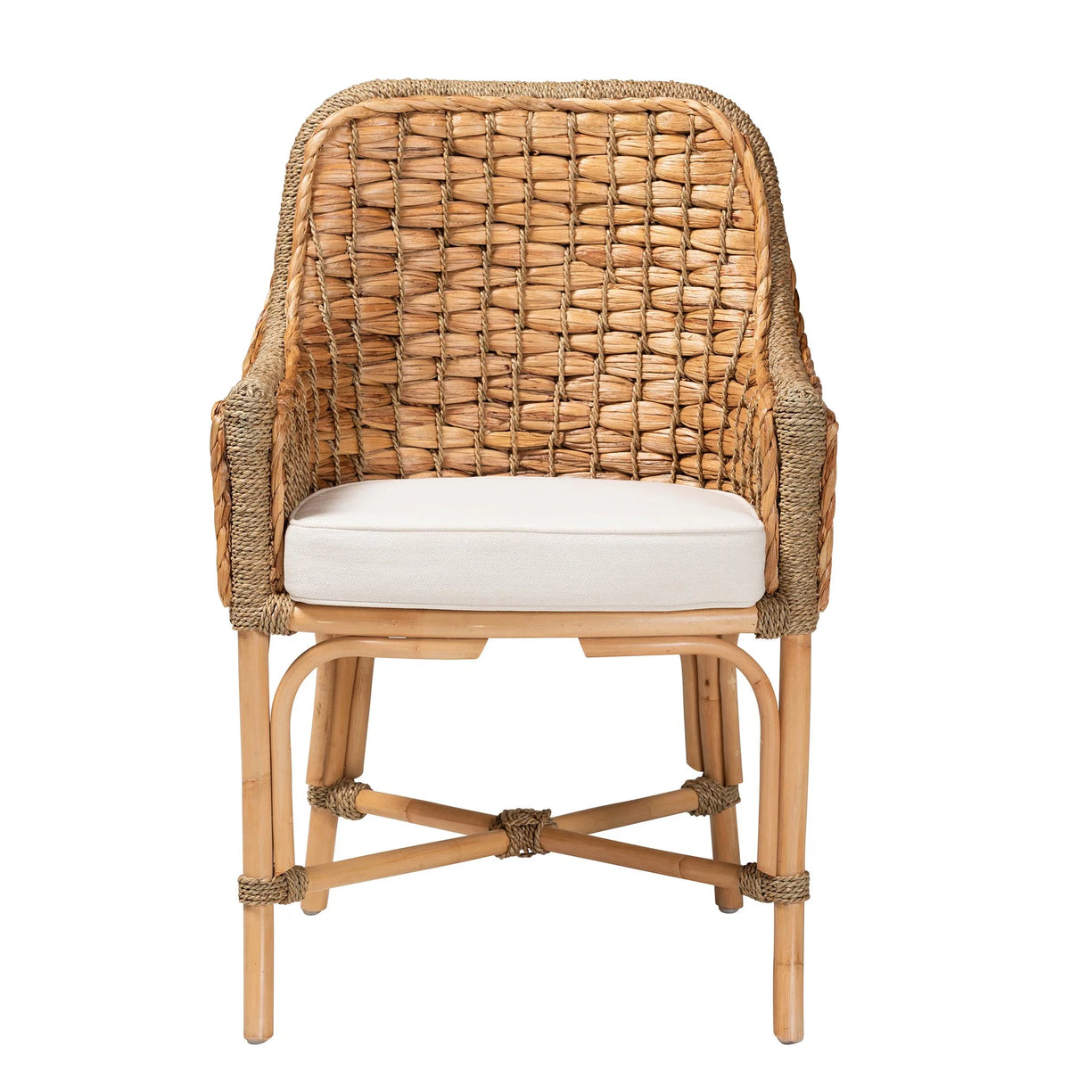 Natural Brown Woven Rattan Dining Arm Chair with Cushion U645