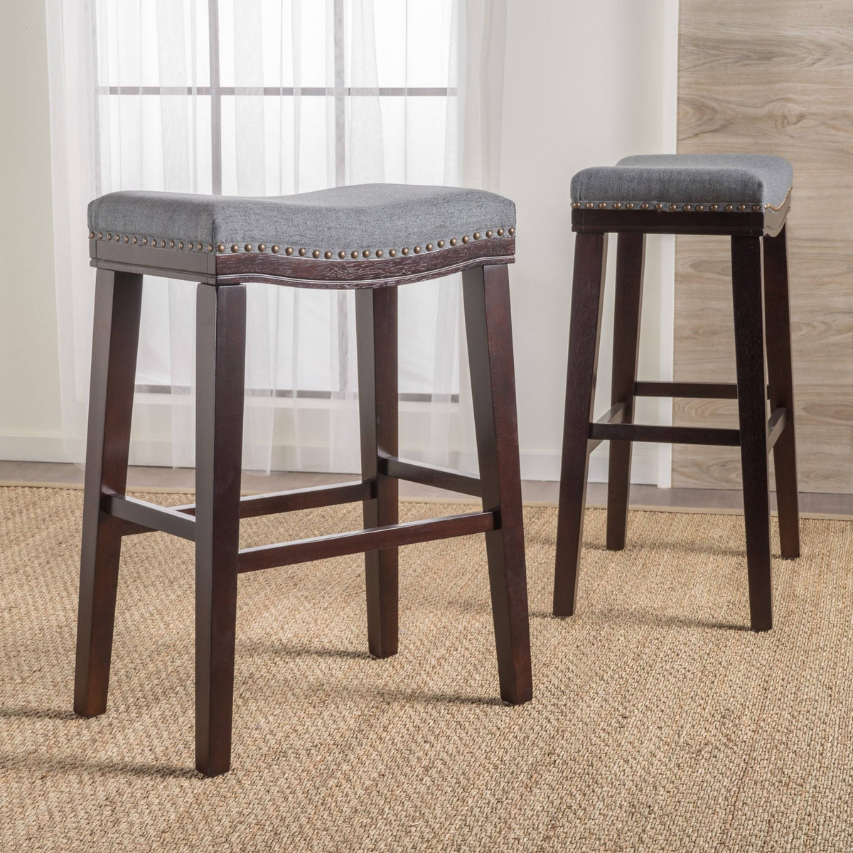 Beige Saddle Shaped Studded Rim Stool (Set of 2) K777853