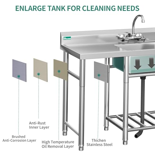 Freestanding Stainless-Steel Single Bowl Commercial Sink P3192