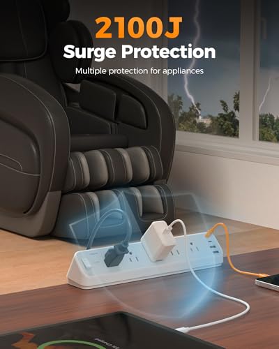 Desk Clamp Power Strip 10 Ft, 5 Outlets with 4 USB Ports U495