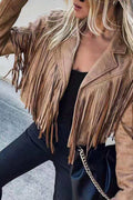 Solid Tassel Turndown Collar Outerwear S943