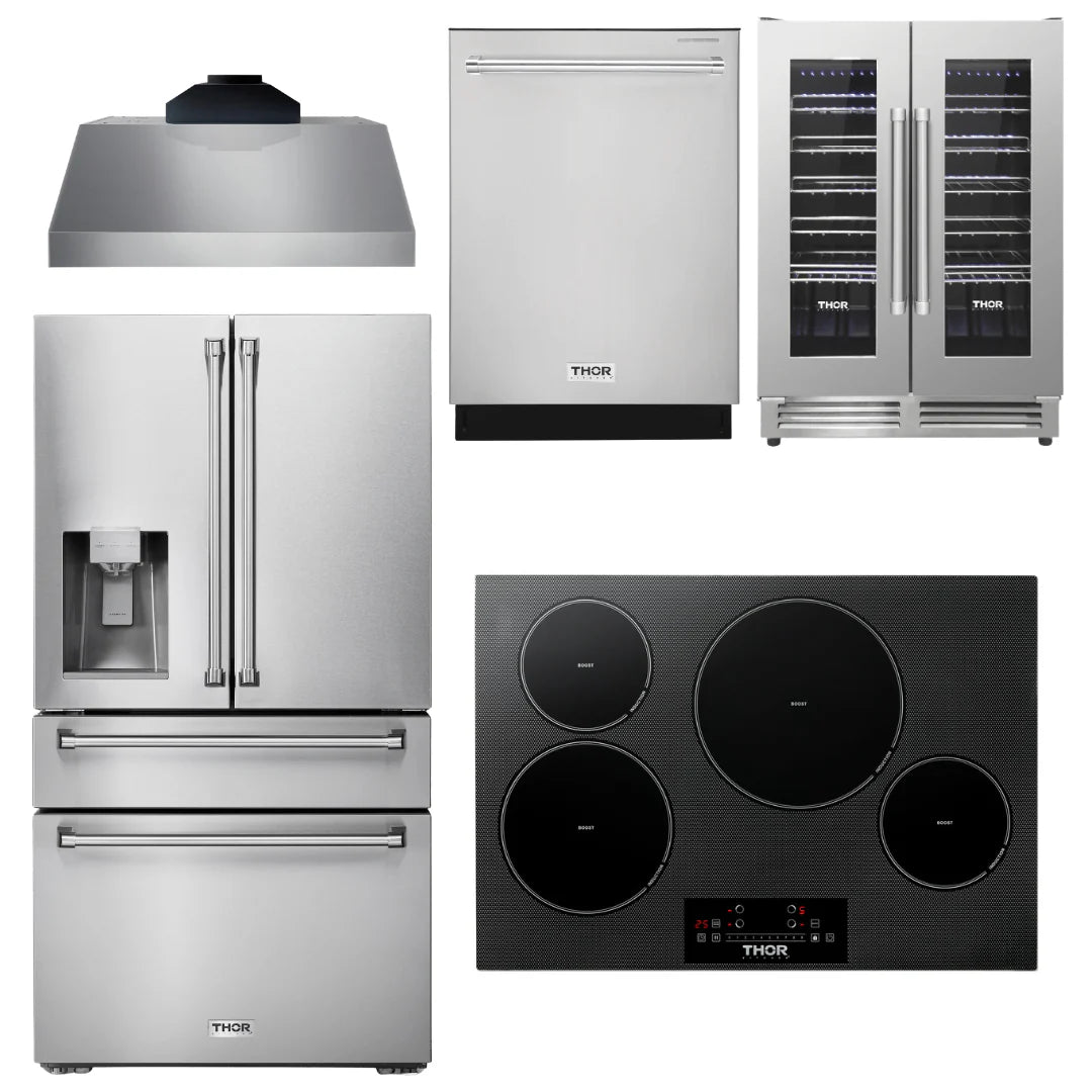 30 Induction Cooktop, Range Hood, Refrigerator, Dishwasher, Wine Cooler N739386