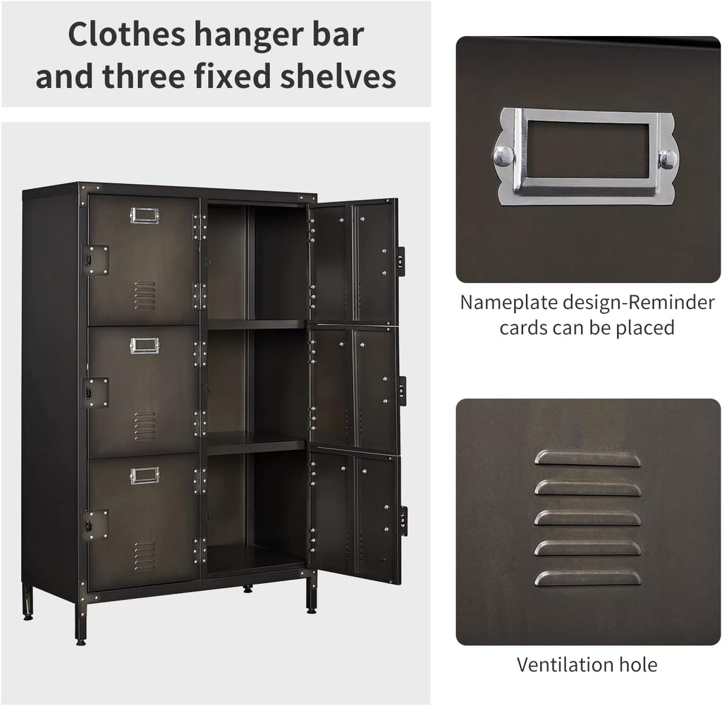 Metal Locker Storage Cabinet, 47.3” Steel Storage Cabinet with Shelves and 6 Lockable Doors G1158