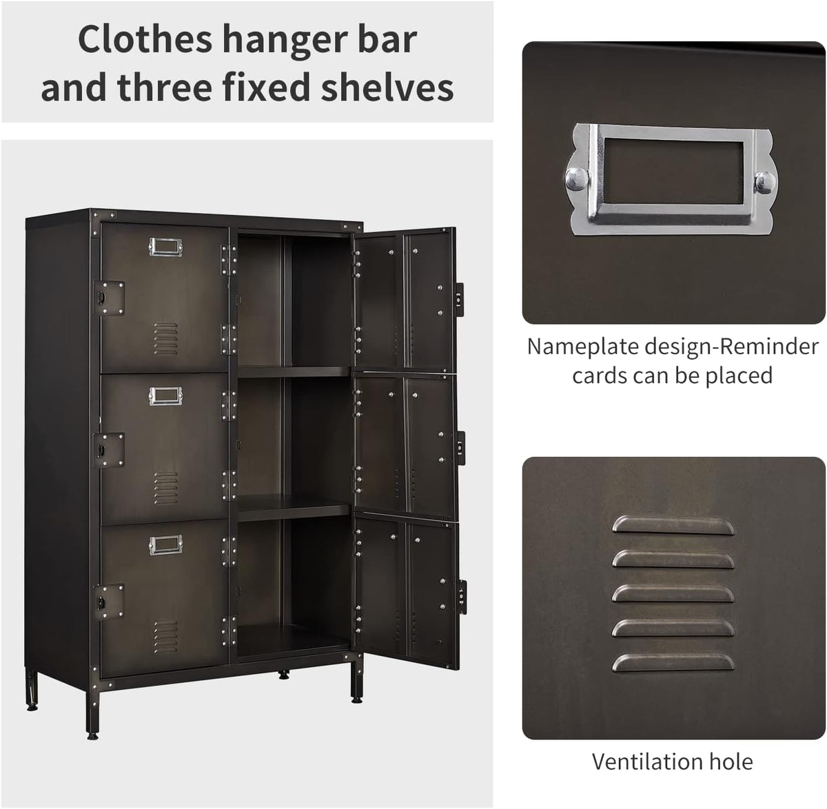 Metal Locker Storage Cabinet, 47.3” Steel Storage Cabinet with Shelves and 6 Lockable Doors G1158