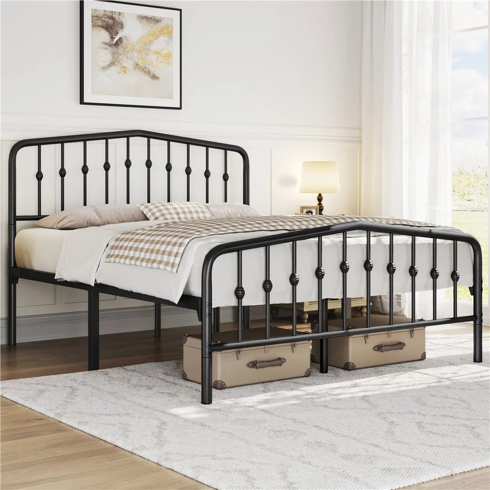 Queen Black Metal Platform Bed Frame with Arched Headboard S57876