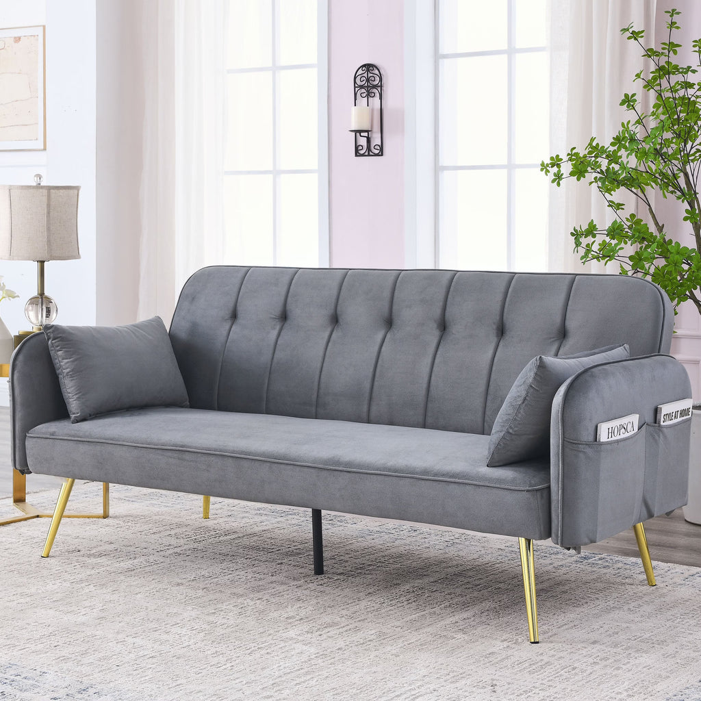 Grey Convertible Velvet Sofa Bed I907885