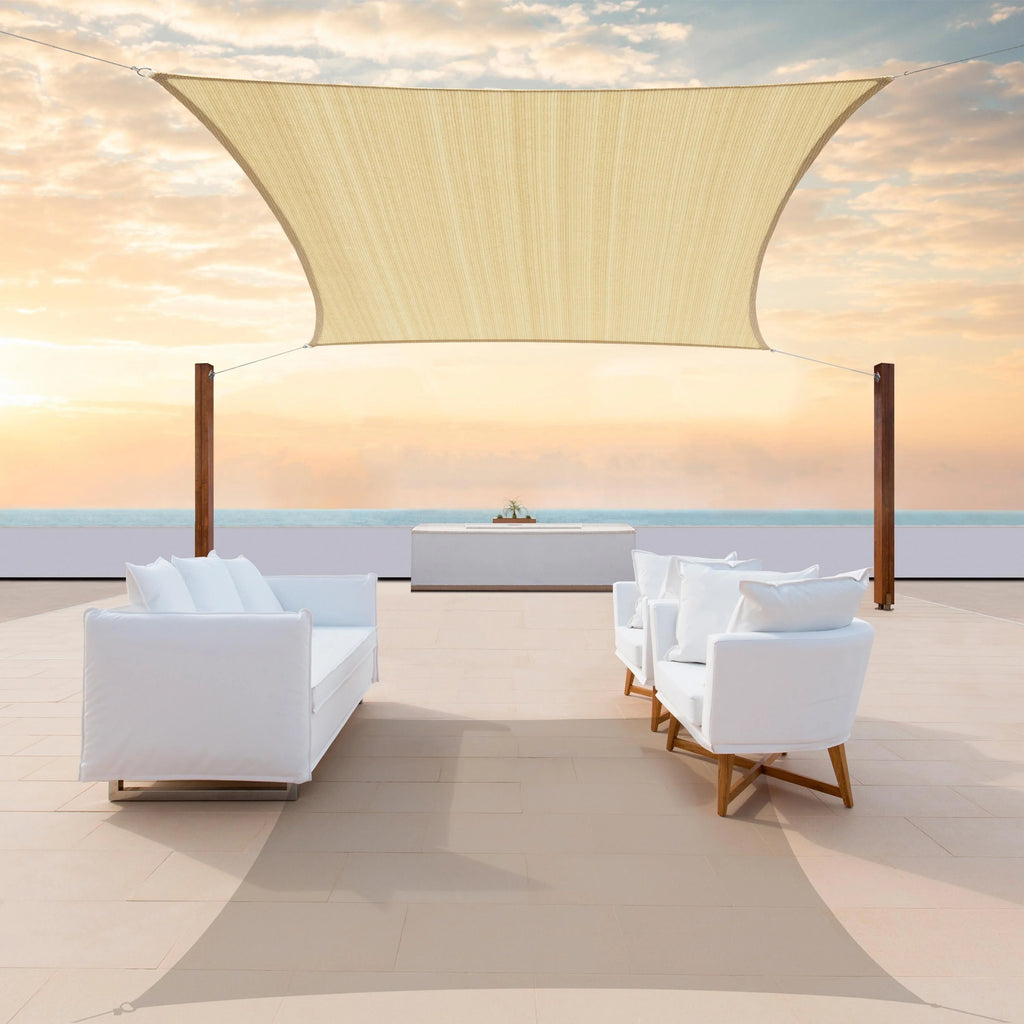 Beige 12' x 12' HDPE Mesh Sun Shade Sail Canopy B885