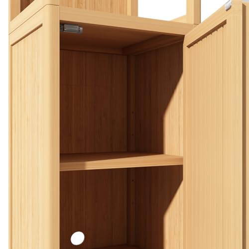 Tall Bamboo Bathroom Storage Cabinet with Door and 2 Tier Shelves H92069