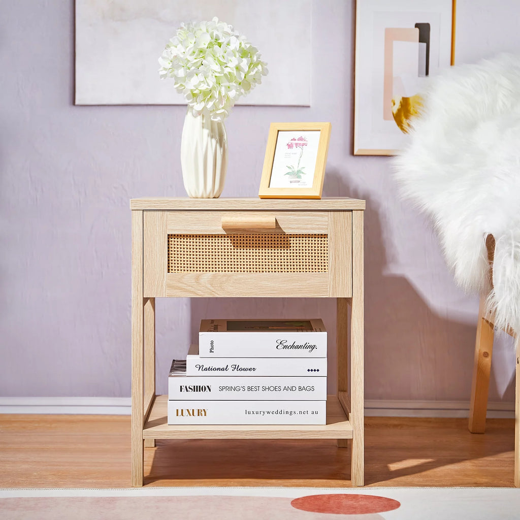 Rattan Drawer Nightstand with Storage L848778