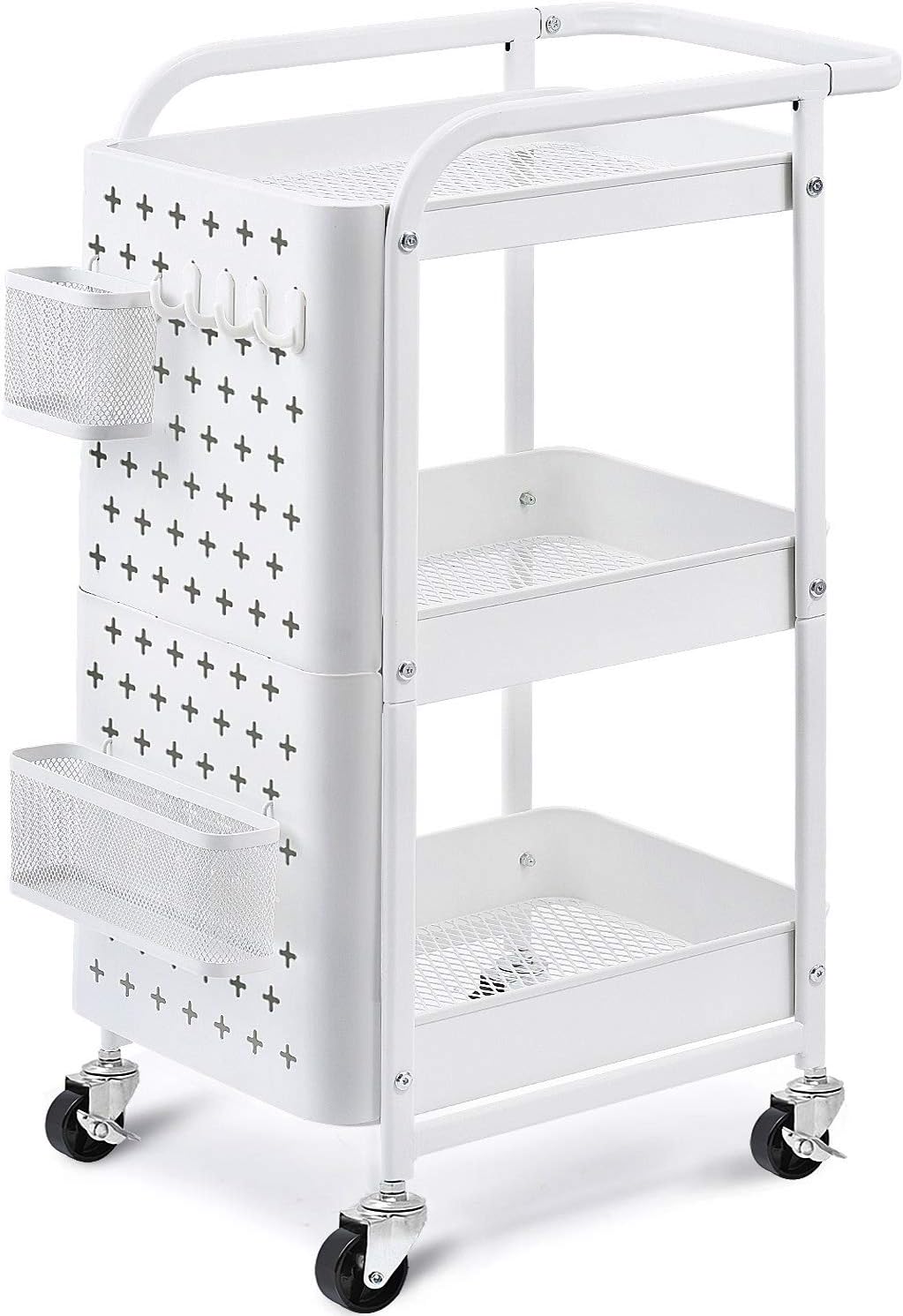 3-Tier Metal Rolling Cart with Pegboard U3593