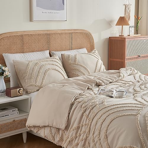 Twin XL Beige Tufted Rainbow Microfiber Comforter Set with 1 Pillowcase L235