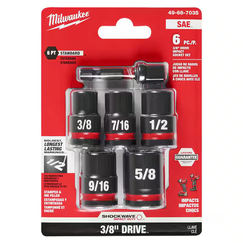 3/8 in. Drive SAE 6 Point Impact Socket Set (6-Piece) A9597