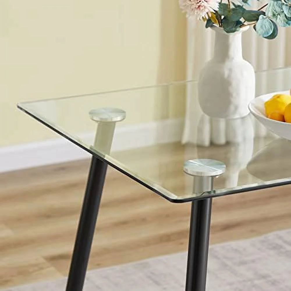 Glass Dining Table with Black Metal Legs C803908